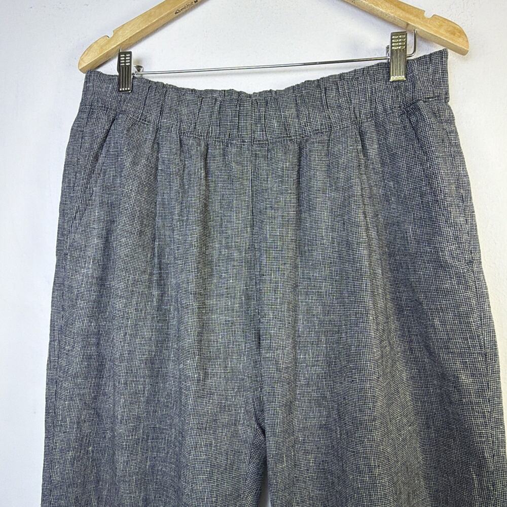 Eileen Fisher Grey Linen Micro Check Pants cropped medium vacation resort - Picture 4 of 11